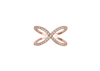 Rose Gold Plated CZ Studded X Shaped Ring